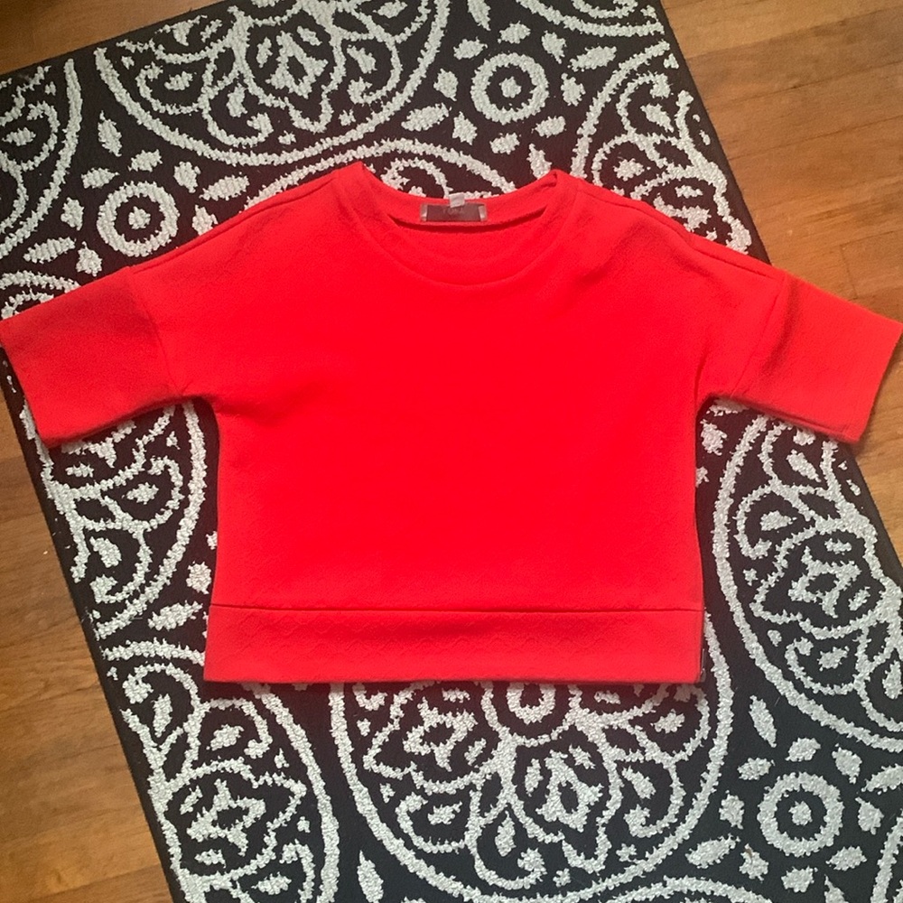 LOFT Bright Red Women's cropped Crew Neck Sweater